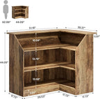 Tribesigns Bar Cabinet, L-Shaped Home Bar Table with Stemware Racks, 4-Tier Corner Bar Unit Liquor Wine Bar Table Reception Desk for Home Pub, Rustic Brown