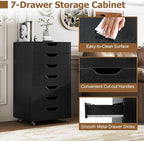 Giantex 7-Drawer Storage Cabinet, Mobile File Organizer with 4 Universal Casters, Wooden Vertical Filing Cabinet on Lockable Wheels for Office, Study, Living Room (19.5” x 16” x 34.5”,Black)