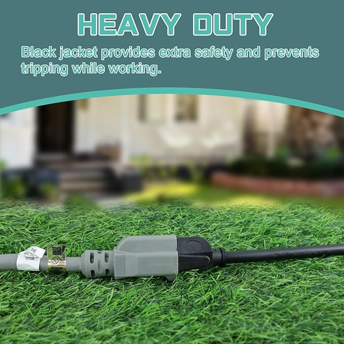 30 Ft Outdoor Extension Cord - 12/3 SJTW Heavy Duty Grey Extension Cable with 3 Prong Grounded Plug - Power Cord for Lawn, Garden, Appliances