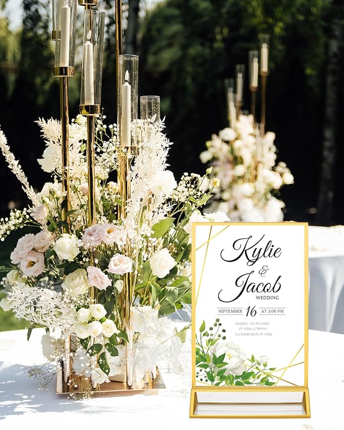 24 Pack Gold Acrylic Sign Holders 4x6, Double Sided Vertical Stand Clear Picture Frame Stands, Wedding Table Number Holders, Menu Flyer Display Stands for Party, Home, Office, Restaurant