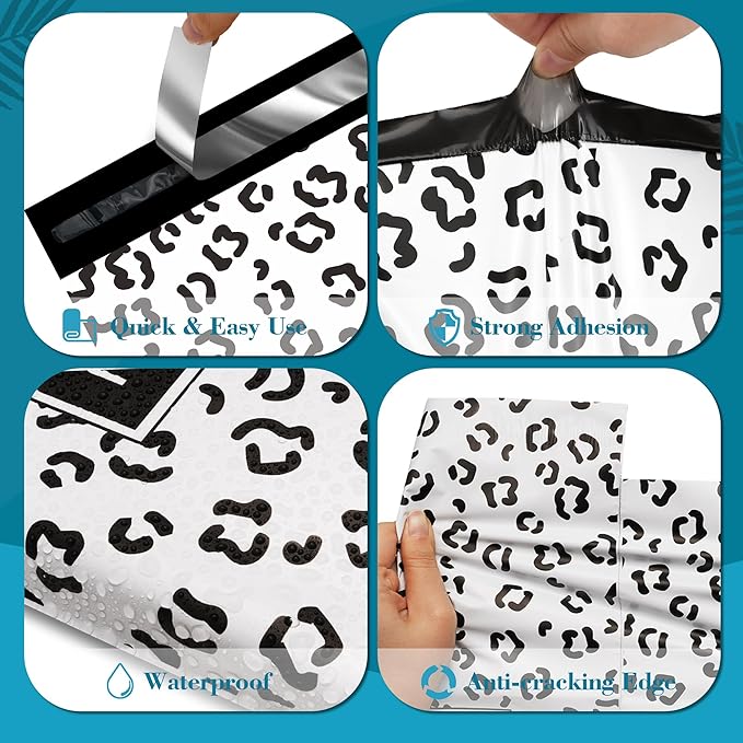 JinRuiKJ Poly Mailers with Handle 14.5x19 Inch 50 Pcs, Easy to Carry Packaging Bags for Small Business, Thank You Shipping Bags with Self Adhesive Strip, Tearproof and Waterproof - Black leopard