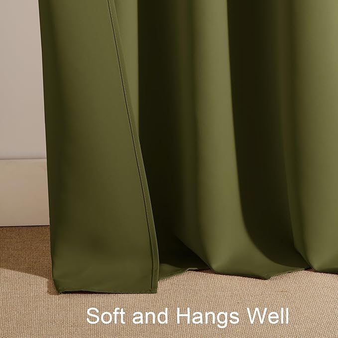 PONY DANCE Rod Pocket Curtains - Blackout Window Curtain Draperies Rod Pocket Thermal Insulated Energy Saving Christmas Home Decor for Dining Room, 52 Wide x 72-inch Long, Olive, 2 Pieces