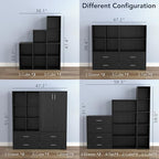 Homes: Inside + Out Apexa 3-Tier Stackable Wood Bookcase with Doors, Cube Storage Organizer Shelves, Small Food Pantry Cabinet, Dorm Teen Room Decor & Bedroom, Home Office, Kitchen, Black