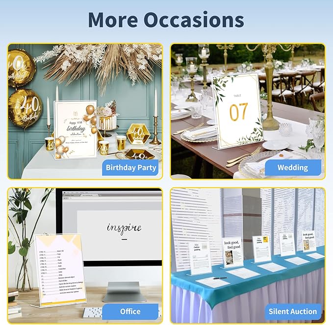SUNEE 12 packs Clear Plastic Sign Holders for 8.5x11 Paper, Vertical L-shape Frame for Displaying Signs and Menus