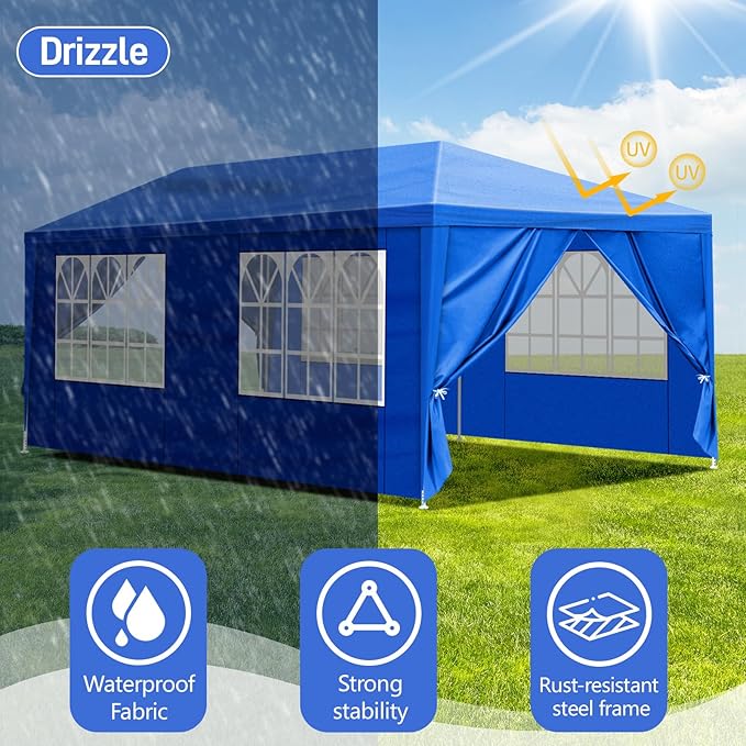 10x20 FT Party Tent, Outdoor Wedding Tents for Parties, Canopy Event Tent with 6 Removable Sidewalls, Waterproof Gazebo Shelter for Birthday Parties, Weddings, BBQs & Events (10X20FT-6Sides Blue)