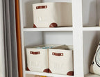 DECOMOMO White Storage Bins Fabric Storage Baskets for Shelves & Linen Closet Organization (Creamy White W/ Label holder, Large - 3 Pack)