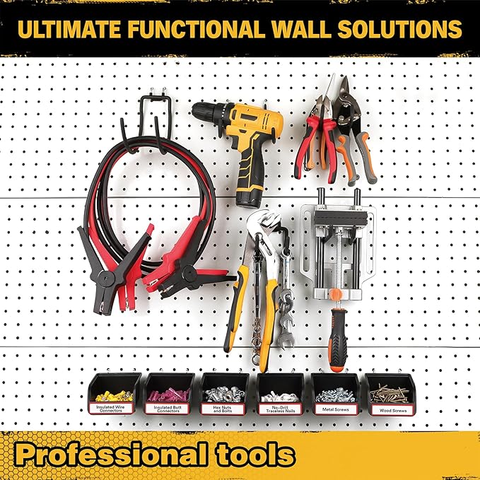 ELEAD 17PCS Pegboard Hooks with Peg-Board Bins Accessories: Heavy Duty Pegboard Drill Holder, Pegboard Accessories Organizer for Organizing Various Tools in Garage Home Craft Room