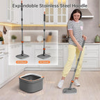 KZKR Spin Mop and Bucket Set with 6 Replaceable Microfiber Mop Pads with Self Separation Dirty and Clean Water System, Self Wringing 360° Rotating Square Mop Head for Hardwood Tile Marble Floors