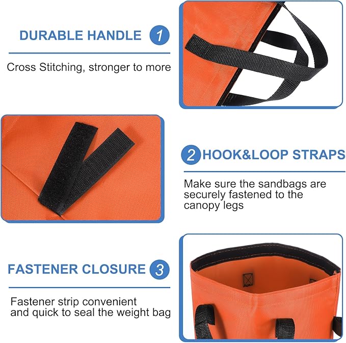 PATIKIL Canopy Weight Sand Bags, 4 Pack 112 Lbs Total Extra Large Weights Bags Waterproof Tent Leg Weights Sandbags for Outdoor Canopy Tent Sun Shelter Patio Ladder Orange (18x9")
