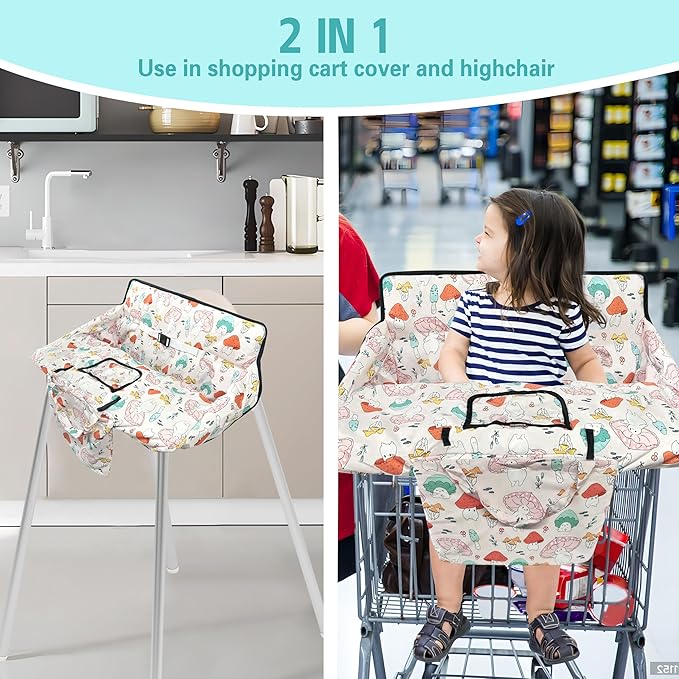 Shopping Cart Cover for Baby,2-in-1 High Chair Cover with Portable Cloth Bag,Cart Seat Pad for Babies Grocery Cushion Cover Restaurant,Suitable for All Supermarkets