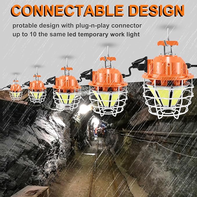 NS LED Temporary Work Light 250W Construction Lights 37500 Lumens, Linkable IP68 5000K Portable Hanging Jobsite Lighting with 16FT Cord for Indoor and Outdoor Area Lighting