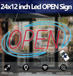 Open Signs for Business,Neon Open Sign Led,24"x 12",Remote Control Open/Closed Bussiness Hour Sign Set,Light for Bar Coffee Salon Store Window,12V/2A Adapter with ON/OFF Switch (Blue/Red Oval)