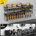 49" W Large Power Tool Organizer Wall Mount, 4 Layer Heavy Duty Loads 800 lbs, Tool Rack Holds 12 Cordless Drills, Large Capacity Battery Holder for Garage Storage, Christmas Gift for Men