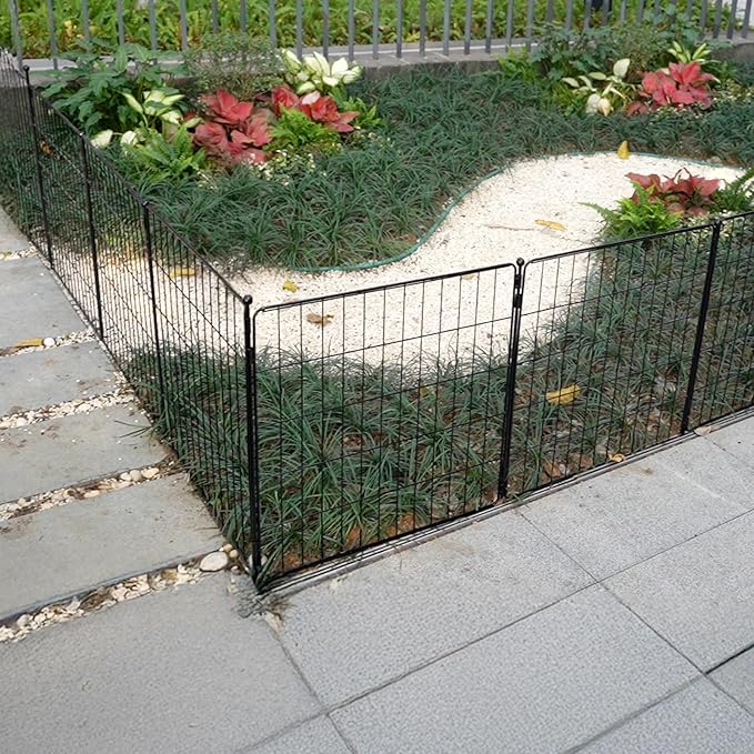 FXW Decorative Garden Fence for Yard - 20in(H) x 44.4ft(L) 24 Panels - Metal Fencing Panels - Animal Barrier Border for Dogs & Rabbits, Flower & Plant Edging