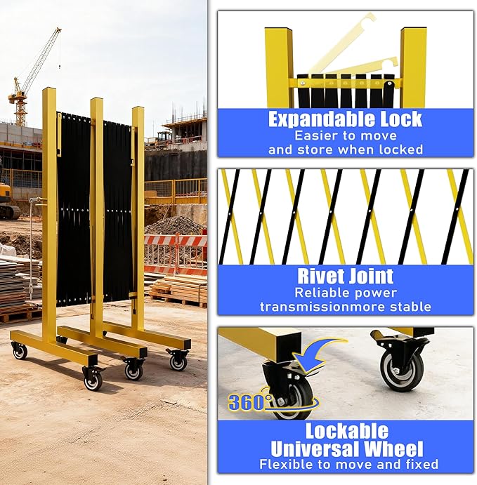 Industrial Expandable Barricade,Folding Security Gate Safety Barricade with Casters,Mobile Barrier Gate Outdoor,Adjustable Traffic Fence for Road Construction, Traffic Control,Pool (23FT-2PCS)