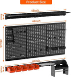 TORACK Metal Pegboard Wall Organizer 4ft Wide, Tool Storage Pegboard System for Garage with Accessories, Wall Mount Storage Bins, Shelves, Peg board Tool Organizer Kit for Workbench(Black)