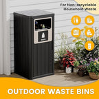 22 Gallon Outdoor Trash Can Waterproof Resin Garbage Can with Waste Labels Outside Trash Bin for Patio Kitchen Commercial Garbage Can Backyard or Deck Black