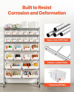 VEVOR 7-Tier Rolling Bin Storage Rack, 24 Organizer Bins, Bin Rack Storage Steel Wire Shelving System with Wheels, Mobile Tool Organizer for Garage, Warehouse, Office, Restaurant, Classroom, Kitchen