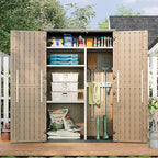 Aoxun Outdoor Storage Shed, 64 Cu.Ft Vertical Storage Sheds Outdoor with Floor, Outdoor Waterproof Storage Cabinet for Garage Storage, Pool Storage, Bike Shed, Garden Shed (Brown)