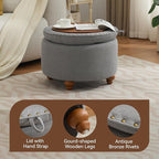 24Inch Round Storage Ottoman with Tray, Modern Tufted Fabric Circle Coffee Table with Storage, Upholstered Ottoman with Removable Top for Living Room, Bedroom, Light Grey