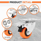 W B D WEIBIDA 2" Plate Caster Wheels Set of 16, Heavy Duty Casters with Brake, Safety Dual Locking, Industrial Swivel Top Plate Casters Wheels for Furniture, Carts (Screws and Screwdriver)