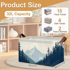 Decorative 32L Blue Misty Forest Storage Bins with Handles, Organization and Storage, Cube Storage Organizer for Hamper, Nursery