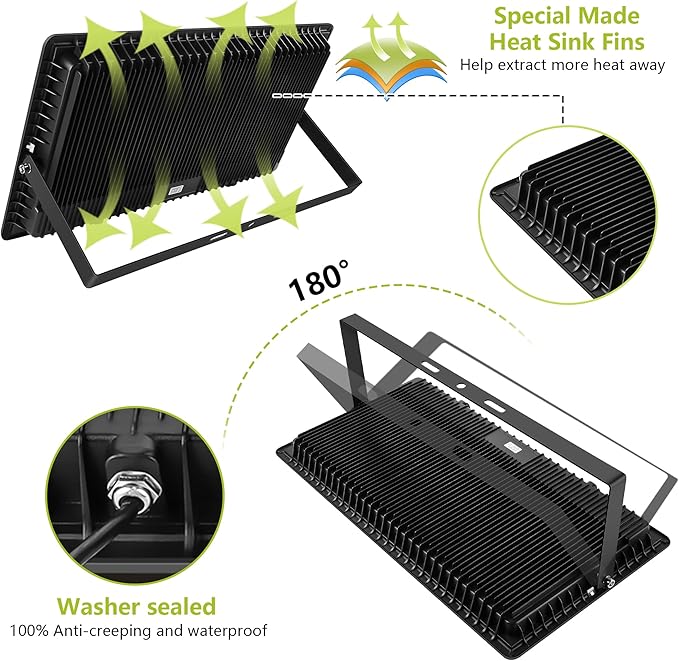 800W LED Flood Light Outdoor,3600W Equivalent Super Bright FloodLight with Plug,80000LM 6000K Daylight White IP66 Waterproof Commercial Lighting for Sports Fields,Courts, Arena, Stadium