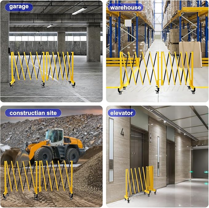 12.2FT Industrial Metal Expandable Barricade，Retractable Traffic Fence with Casters, Folding Security Gate，Portable Barricade Gate for Construction Area, Traffic Control, Cordon