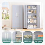 Greenvelly 63" H Metal Storage Cabinet Dark Grey, Locking Metal Cabinet, Store Tools, Clothes, Tableware and Toiletries, Garage Cabinets with Adjustable Shelves for Office, Home, Garage, Pantry