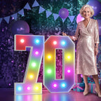 Marquee Numbers 70th Birthday Decoration: Colorful 3FT Large Light Up 70 Year Old Birthday Decorations Anniversary Backdrop Cardboard Sign 18 Colors Number 70 Mosaic Balloon Frame