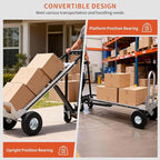 Aluminum Convertible Hand Truck, 800lbs 3 in 1 Folding Dolly Cart Lightweight Frame,Heavy Duty Industrial Platform Cart Handtruck for Construction, Logistics, Shopping, Home, Office Moving (Black)