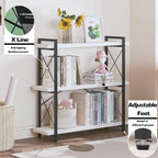 HCHQHS Bookshelf, 3-Tier Industrial Bookcase, Open Book Shelf, Freestanding Horizontal Bookshelves with Metal Frame