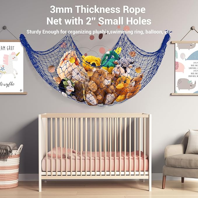 80x40 Inch Decorative Fishing Net w/Shells & Clips, 3mm Thickness Navy Blue Natural Cotton Large Photo Hanging Fishnet, Wall Party Decorations for Nautical Pirate Hawaii Mermaid Themed Party