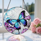 8 Inch Stained Glass Suncatcher Ornament, DOUHASU Butterfly Sun Catchers Indoor Window, Stained Glass Window Hanging, Home Decor, Butterfly Lovers Gifts for Her, Women, Mom, Grandma, Friend