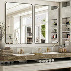 48"x36" Black Bathroom Mirror - Modern Black Mirror for Wall with Rounded Corners, Bathroom Mirrors for Vanity, Aluminum Alloy Framed Mirror Portrait or Landscape Hang, Horizontal or Vertical