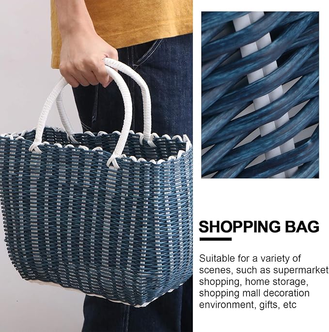 Basket Woven Tote Bag with Handle Large Capacity Shopping Tote Reusable Grocery Shopping Bag for Home, Travel and Shopping