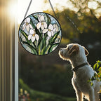 Stained Glass Window Hanging - White Green Snowdrops Flowers Suncatcher for Doors Garden Patio Sun Catchers Decor Christmas Mother's Day Birthday Gifts for Women Men Mom Nana Friend 15 in
