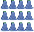 Matthew Cleaning Commercial Mop Head Replacement, 5 Inch Wide Headband, Looped End Cotton Blend String Wet Mops for Floor Cleaning, 28 oz Extra Large, Case Pack 12 Pcs Blue