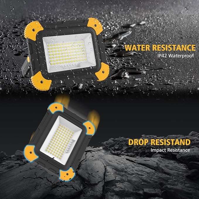 2-Pack Portable Flood Light, 4000mAh Magnetic Rechargeable LED Work Light Battery, 40W Outdoor Waterproof Work Lights Cordless 180° Rotate for Job Site Garage Camping Car Repair, Gifts for Men