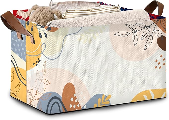Boho Floral Collapsible Storage Bin - 17x11.5x10.5 Inch Foldable Organizer Basket for Home Decor, Bohemian Decor, Closet - Single Pack No Lid Space-Saving Design