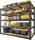 48" W Garage Shelving Heavy Duty 3200LBS Garage Storage Shelving, 5 Tier Adjustable Metal Shelving Unit Utility Rack Shelf for Warehouse, Pantry, Closet, Kitchen 72" H x 48" W x 24" D, Black,2PCS