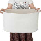 Large Rectangle Blankets Basket Living Room 22"x17"x12" Woven Cotton Rope Storage Baskets for Nursery Toy Baskets for Kids and Dogs Wicker Laundry Basket Bin for Clothes Towels white