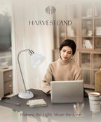 HarvestLand Halo Silver White Adjustable Desk Lamp – Reading Lamp, Pharmacy Style Metal Desk Lamp, Industrial Table Lamp with Solid Base for Bedside Table, Task Lamp Home Office, Christmas Gifts