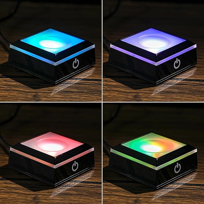 ZEERSHEE 2.5*1.5inch Multicolor LED Light Base, 6 Lighting Mode Color Change Square Display Light Base for 3D Crystal Art and Glass Ball Resin Figurine Battery/USB Power