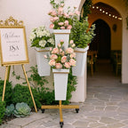DYALE Flower Display Stand with Buckets - Flower Cart with Wheels for Bouquet Shop, Metal Flower Rack Display Stand for Wedding Garden, Party, Events (Gold, Square buckets)