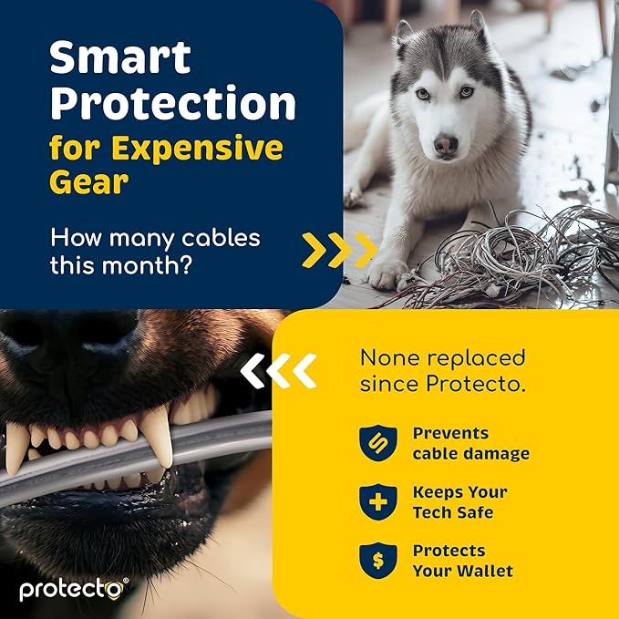 PROTECTO Heavy Duty Cord Protectors from Pets No Chew Solution, 10ft Easy to Use Dog & Cat Cord Protector, Clear & Odorless Critter Cord Covers for Pets, Power Audio & Video Wire Protector Tubing