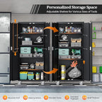VINGLI 72'' Tall Garage Storage Cabinet, Metal Storage Cabinet with Pegboards, Wheels, Locking Doors and Adjustable Shelves (Black, 32''W x 16''D x 72''H)