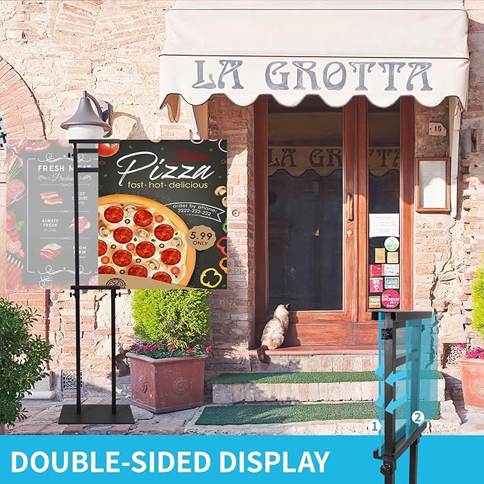 Poster Stand Heavy Duty - 4 Pack Double Sided Poster Board Stand with Base Adjustable Poster Stands for Display Banner Foam Free Standing Pedestal Sign Holder Floor Stand Outdoor Black