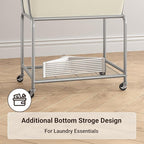 ELYKEN Laundry Cart with Wheels, Rolling Laundry Hamper with Removable Bag and Shelf, Metal Frame Laundry Basket with 4 Casters and 2 Brakes, Ideal for Bedroom, Bathroom, Laundry Room, Cream