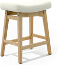 Counter Height Bar Stool for Kitchen Island Modern Barstool with Upholstered Faux Leather Backless Seat and Solid Wood Legs, 24 inch Farmhouse Bar Chair, White